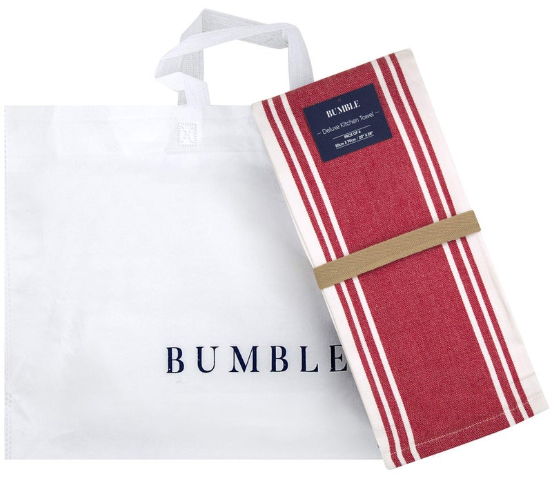 Bumble Towels Premium Kitchen Towels (20â€x 28â€, 6 Pack) | Large Cotton Dish Towels | Flat & Terry Highly Absorbent Kitchen Linen Set with Hanging Loop | Wide Stripe Red - Image 5